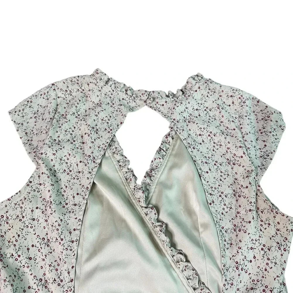 Lulus Off-White Floral Print Dress Mini Open Back Ruffle Size Medium Women's - Picture 10 of 12